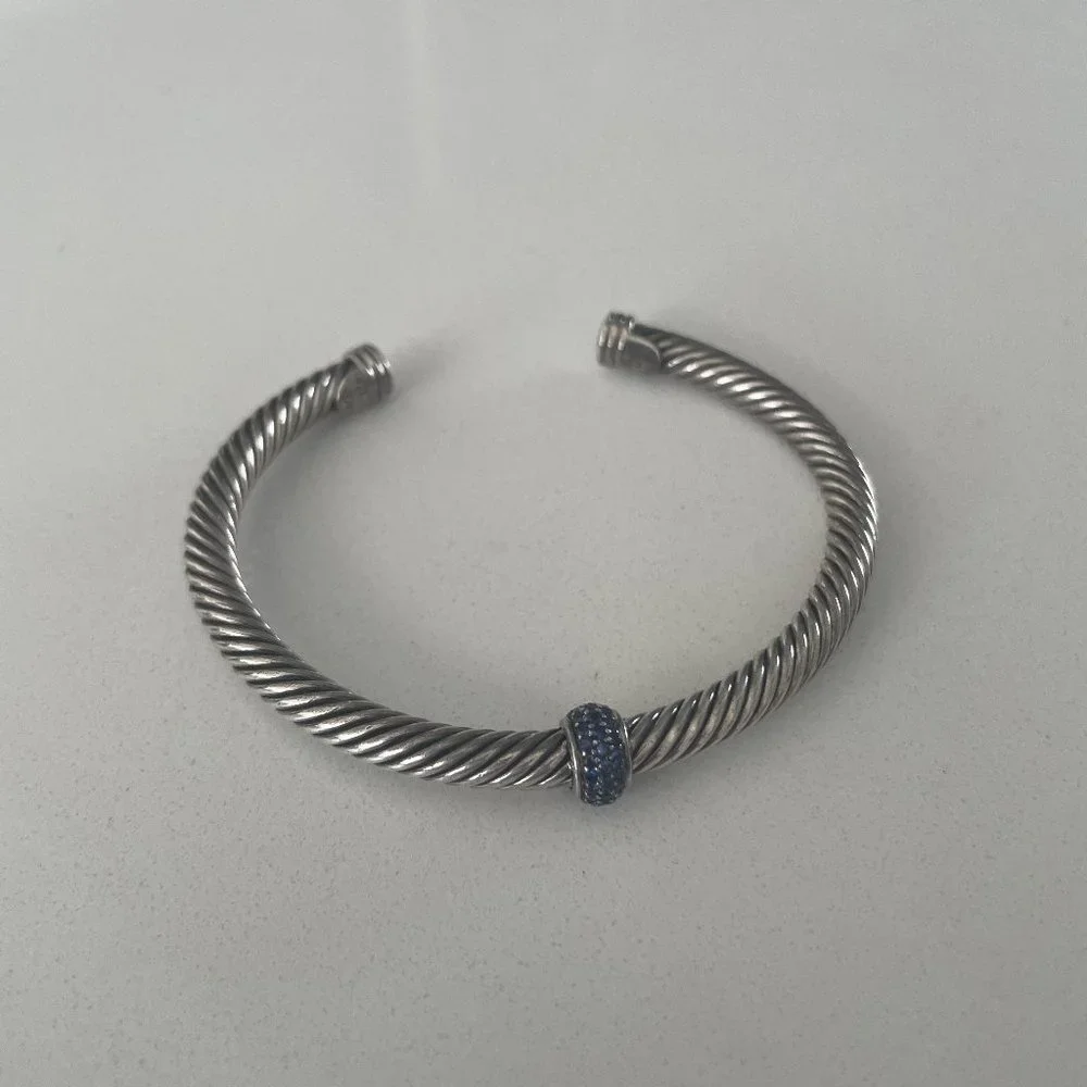 RARE - David Yurman Cable Bracelet in Sterling Silver w Blue Gemstones, 7mm - Picture 1 of 5